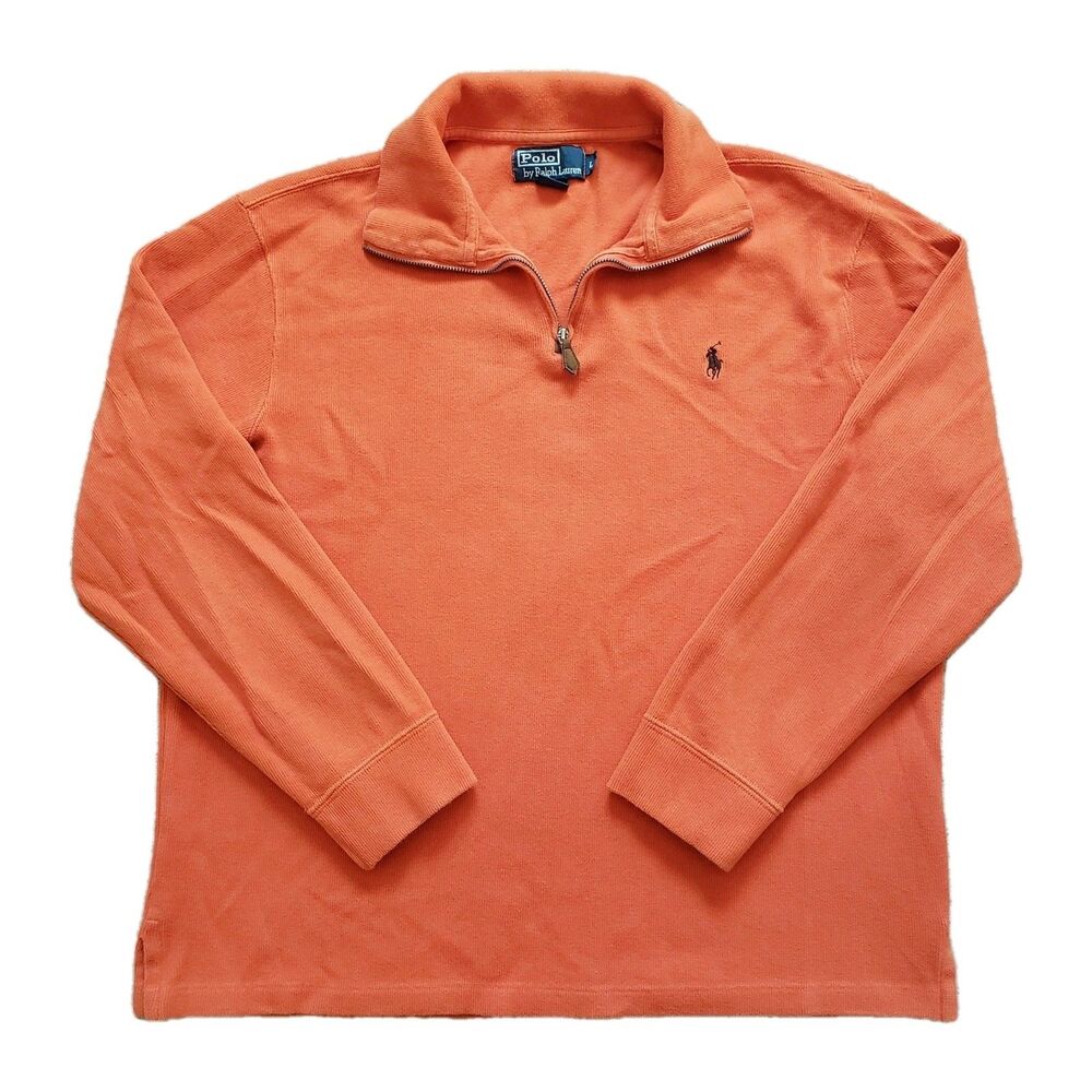 Vintage Polo Ralph Lauren Sz Large Slim Mens Construction Orange Quarter Zip 1/4